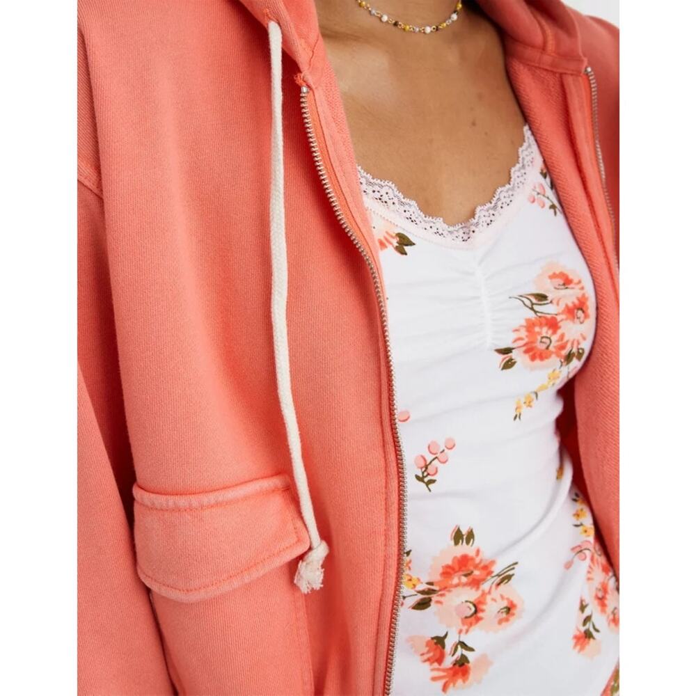 Aerie Cropped Sunwashed Coral Full Zip Hoodie - Picture 3 of 6